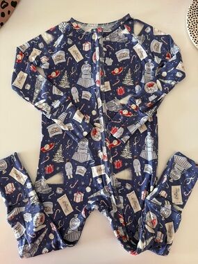 Bamboo Kids Navy Holiday Train Print One-Piece Pajamas